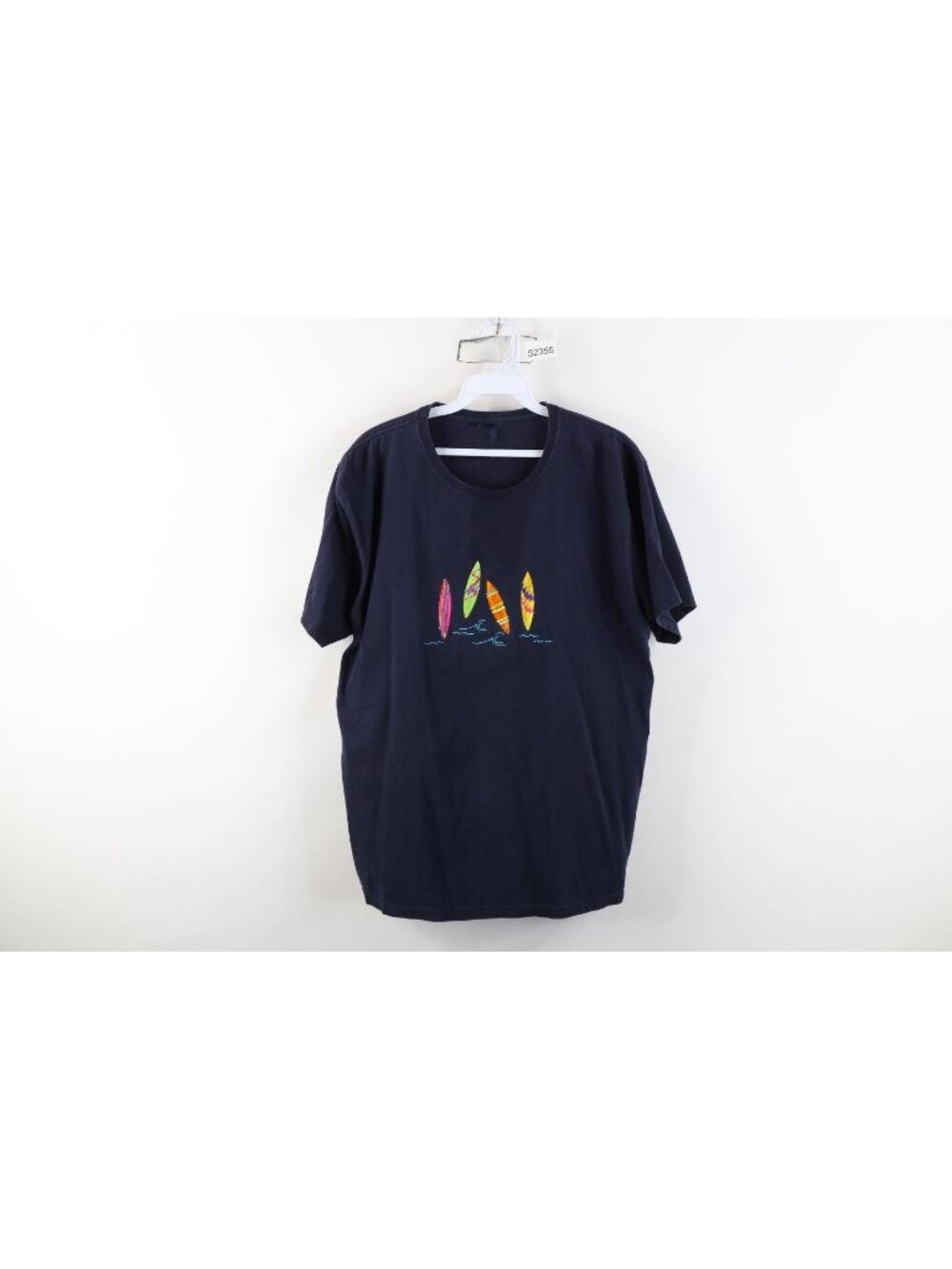 Vintage 90s Y2K Streetwear Womens Large Surfing Surfboard Beach T-Shirt Blue